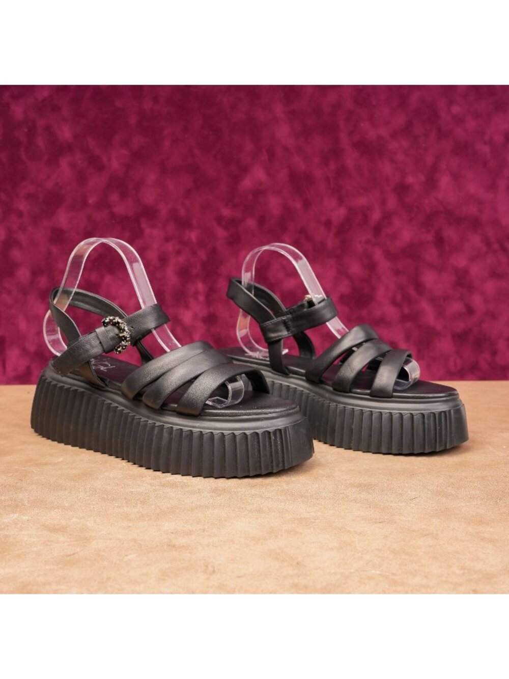 AGL Attilio Giusti Leombruni Sandals 9.5 Black Leather Platform Italy EUR40